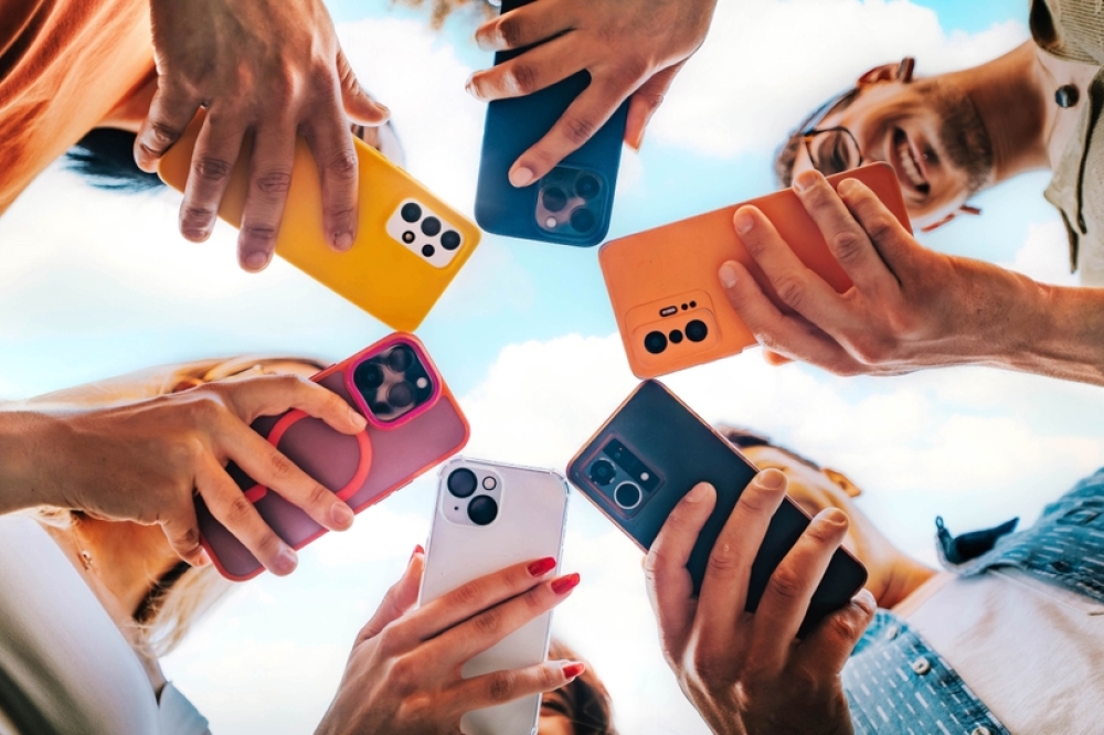 Business professional using smartphone